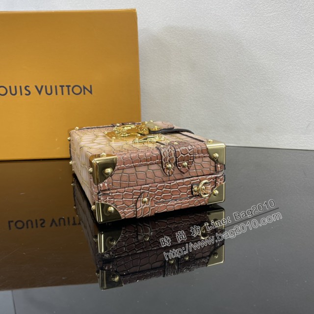 Lv路易威登2023專櫃新款Petite Malle手袋 LV鱷魚皮革袖珍硬箱斜挎男包 N81976 ydh5241